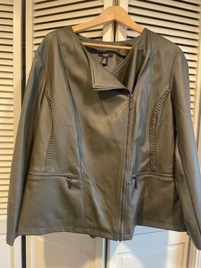 Alfani Olive Leather Asymmetrical Zip Jacket